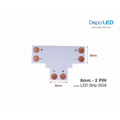 3528 LED Strip Connector PCB Bentuk T | 8mm 2 PIN